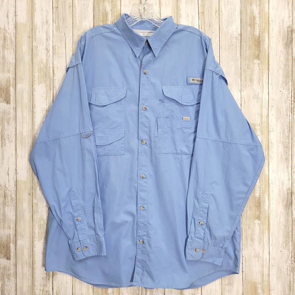 Columbia PFG Men's Shirt Blue Vented Short Sleeve Fishing Outdoor Casual Size L